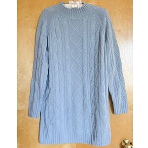 Light Blue 100% Wool Cable Knit Sweater Dress